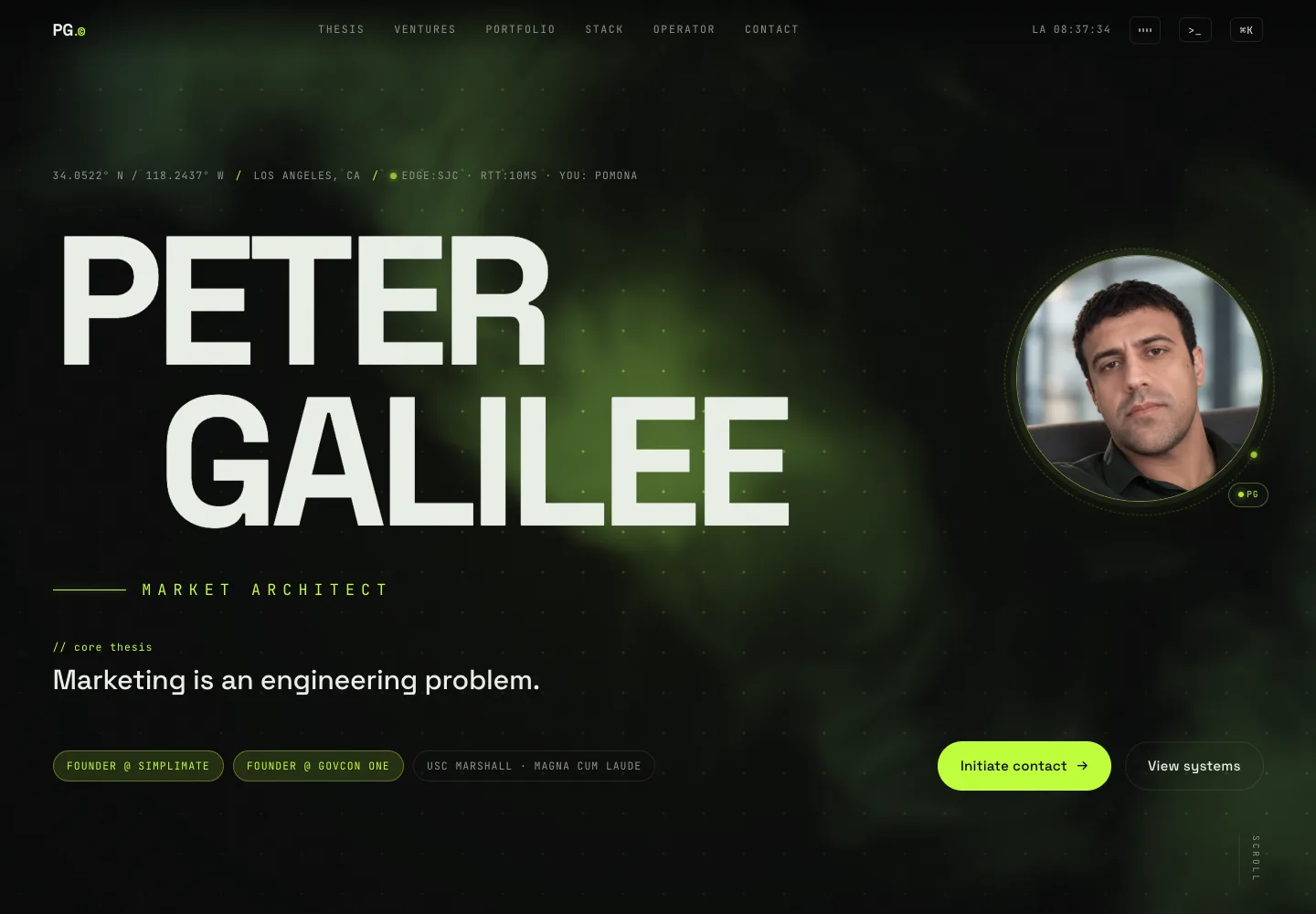Peter Galilee homepage screenshot