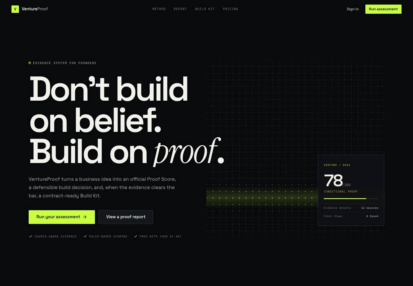 VentureProof homepage screenshot